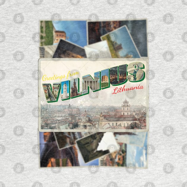 Greetings from Vilnius in Lithuania Vintage style retro souvenir by DesignerPropo